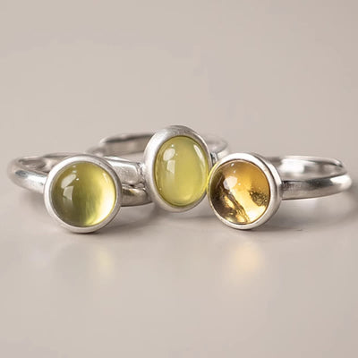 Bague de bonheur réglable Foviel Natural en argent sterling 925, préhnite et citrine