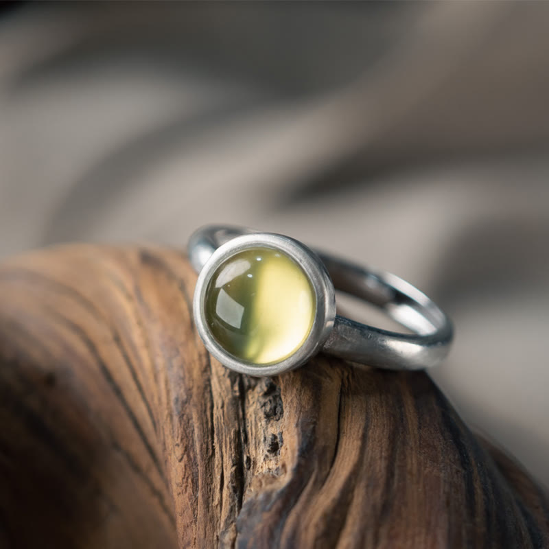 Bague de bonheur réglable Foviel Natural en argent sterling 925, préhnite et citrine