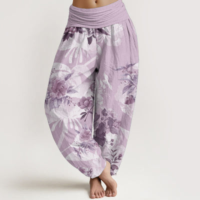 Buddha Stones Pure Cotton Flowers White Leaves Women's Elastic Waist Harem Pants - Plum - US22，UK/AU26，EU54 (6XL) - image 8
