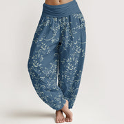 Foviel Pure Cotton Casual Flowers Vine Design Women's Elastic Waist Harem Pants