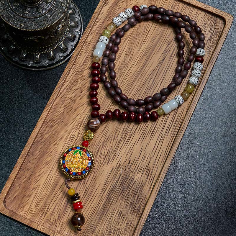 Foviel Tibetan Handmade Wood Beads Om Mani Padme Hum Samantabhadra Bodhisattva Purity Necklace Pendant