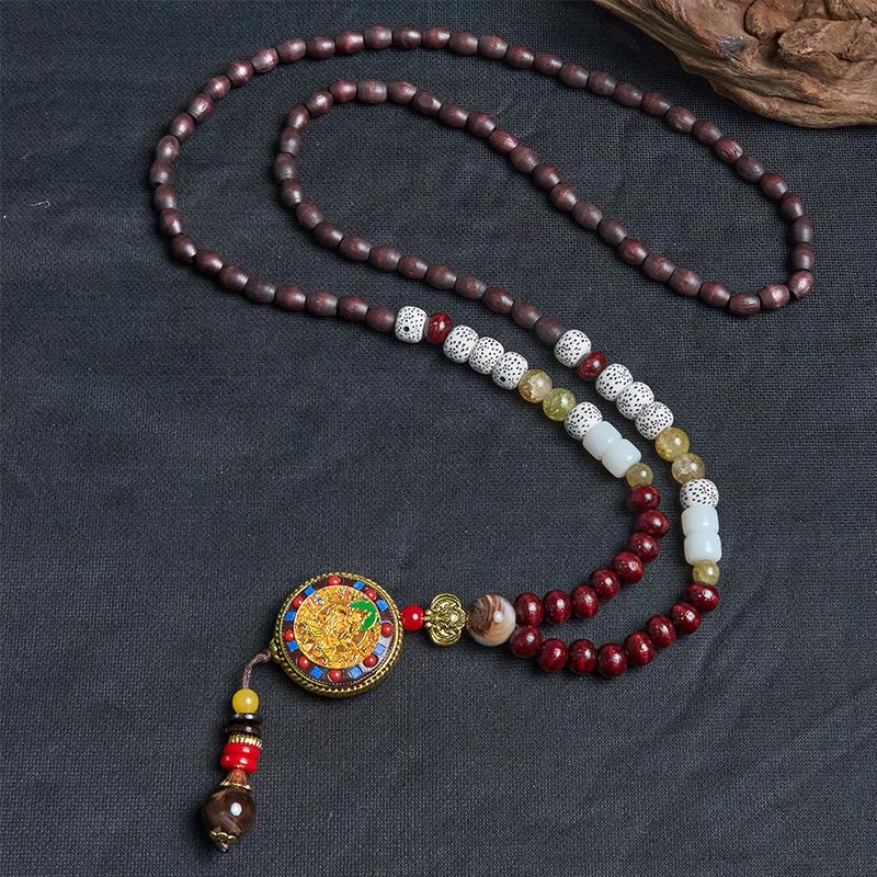 Foviel Tibetan Handmade Wood Beads Om Mani Padme Hum Samantabhadra Bodhisattva Purity Necklace Pendant
