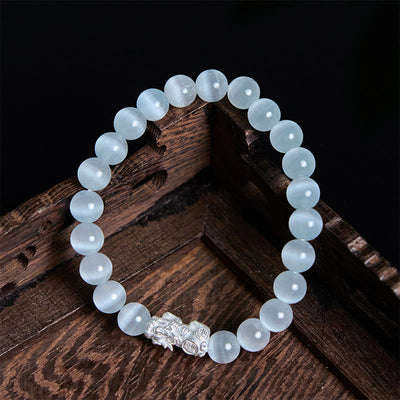 Foviel Natürliche Katze Auge Perlen 990 Sterling Silber Pixiu Positives Armband