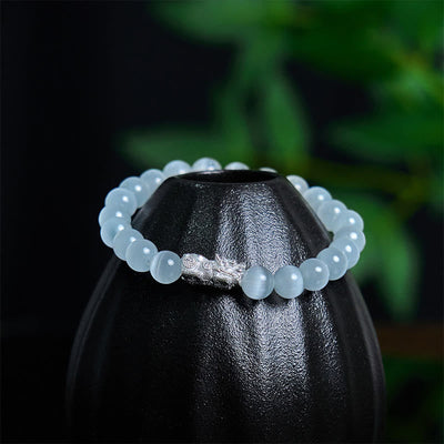 Foviel Natürliche Katze Auge Perlen 990 Sterling Silber Pixiu Positives Armband