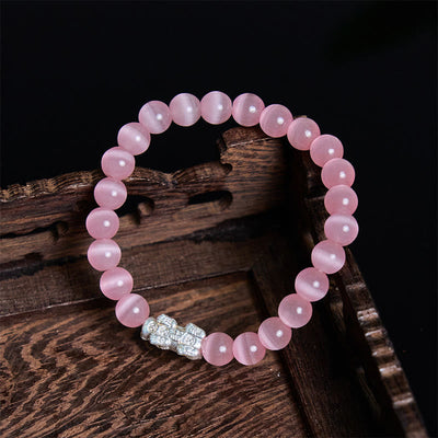 Foviel Natürliche Katze Auge Perlen 990 Sterling Silber Pixiu Positives Armband