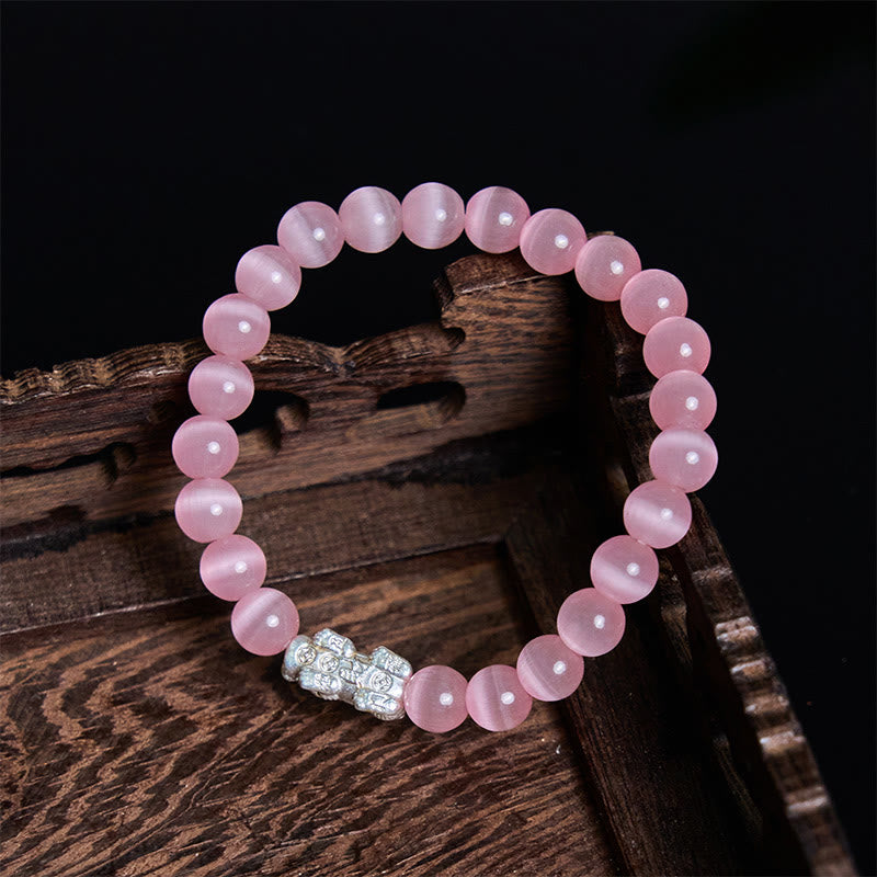 Foviel Natürliche Katze Auge Perlen 990 Sterling Silber Pixiu Positives Armband