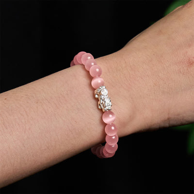Foviel Natürliche Katze Auge Perlen 990 Sterling Silber Pixiu Positives Armband