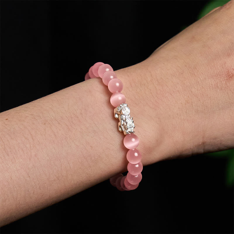Foviel Natürliche Katze Auge Perlen 990 Sterling Silber Pixiu Positives Armband