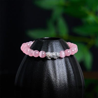 Foviel Natürliche Katze Auge Perlen 990 Sterling Silber Pixiu Positives Armband