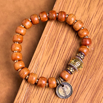 Foviel Natural Tibetan Camel Bone Barrel Beads OM Sanskrit Luck Protection Bracelet