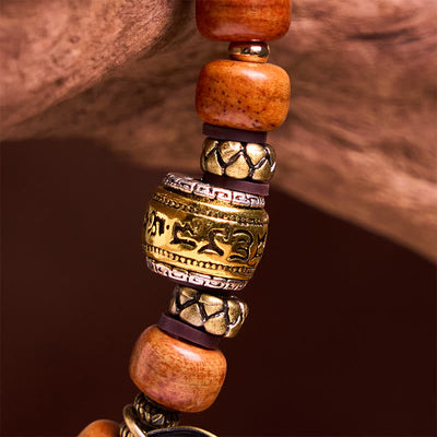 Foviel Natural Tibetan Camel Bone Barrel Beads OM Sanskrit Luck Protection Bracelet