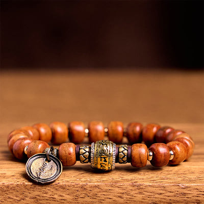 Foviel Natural Tibetan Camel Bone Barrel Beads OM Sanskrit Luck Protection Bracelet