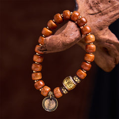 Foviel Natural Tibetan Camel Bone Barrel Beads OM Sanskrit Luck Protection Bracelet