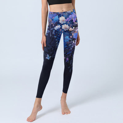 Buddha Stones Purple Flower Butterfly Pattern Print Gym Leggings Women's Yoga Pants - image 6