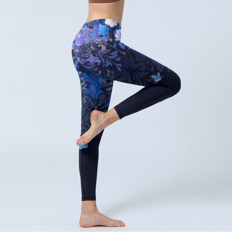 Buddha Stones Purple Flower Butterfly Pattern Print Gym Leggings Women's Yoga Pants - image 5