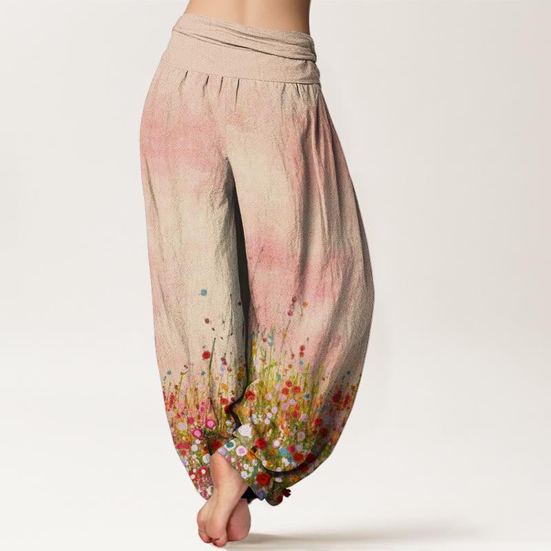 Buddha Stones Casual Colorful Wildflower Field Pattern Women's Elastic Waist Harem Pants - image 2