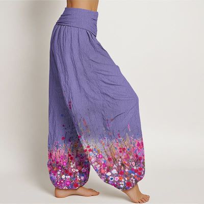 Buddha Stones Casual Colorful Wildflower Field Pattern Women's Elastic Waist Harem Pants - image 7