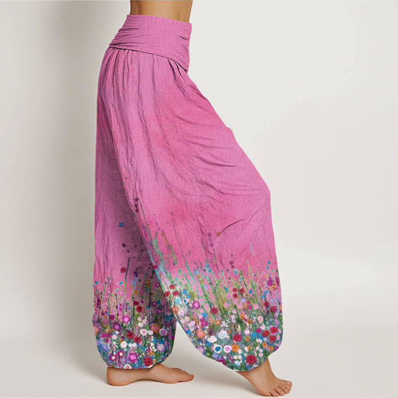 Buddha Stones Casual Colorful Wildflower Field Pattern Women's Elastic Waist Harem Pants - image 10