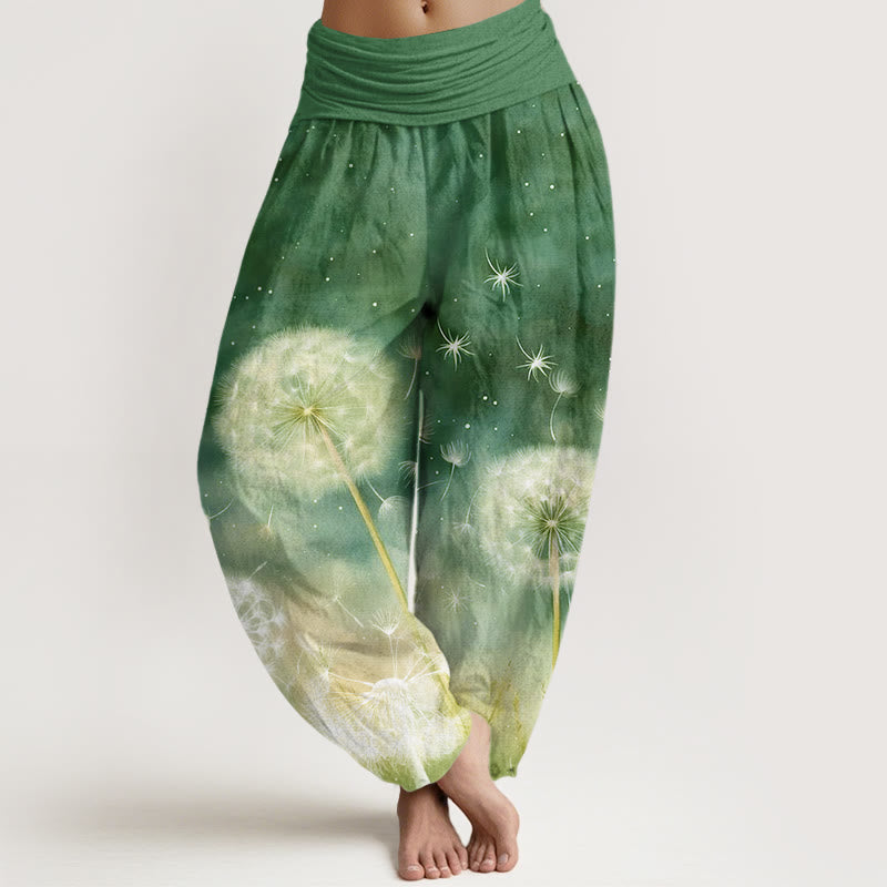 Buddha Stones Casual Dandelion Pattern Women's Elastic Waist Harem Pants - ForestGreen - US22，UK/AU26，EU54 (6XL) - image 8