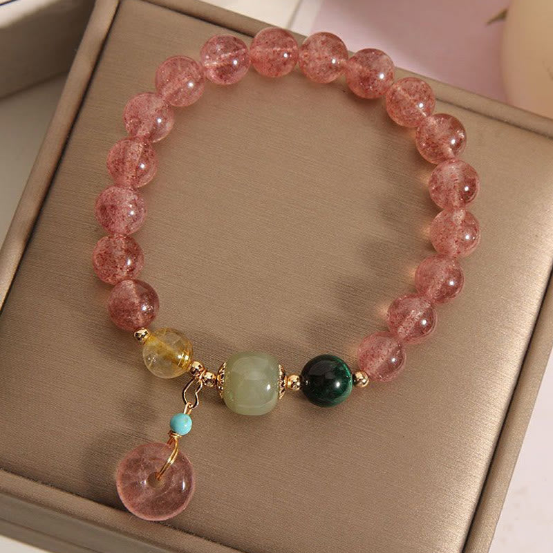 Foviel Natural Strawberry Quartz Peace Buckle Jade Positive Bracelet
