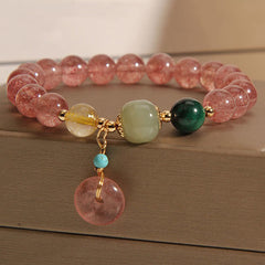 Foviel Natural Strawberry Quartz Peace Buckle Jade Positive Bracelet