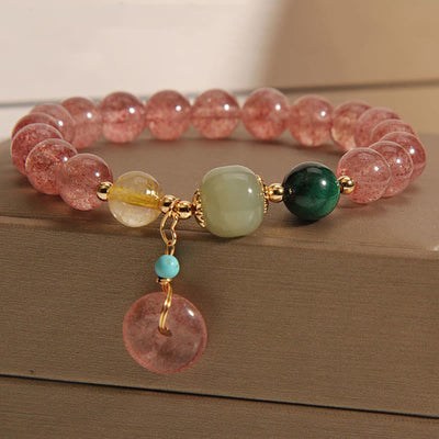 Foviel Natural Strawberry Quartz Peace Buckle Jade Positive Bracelet