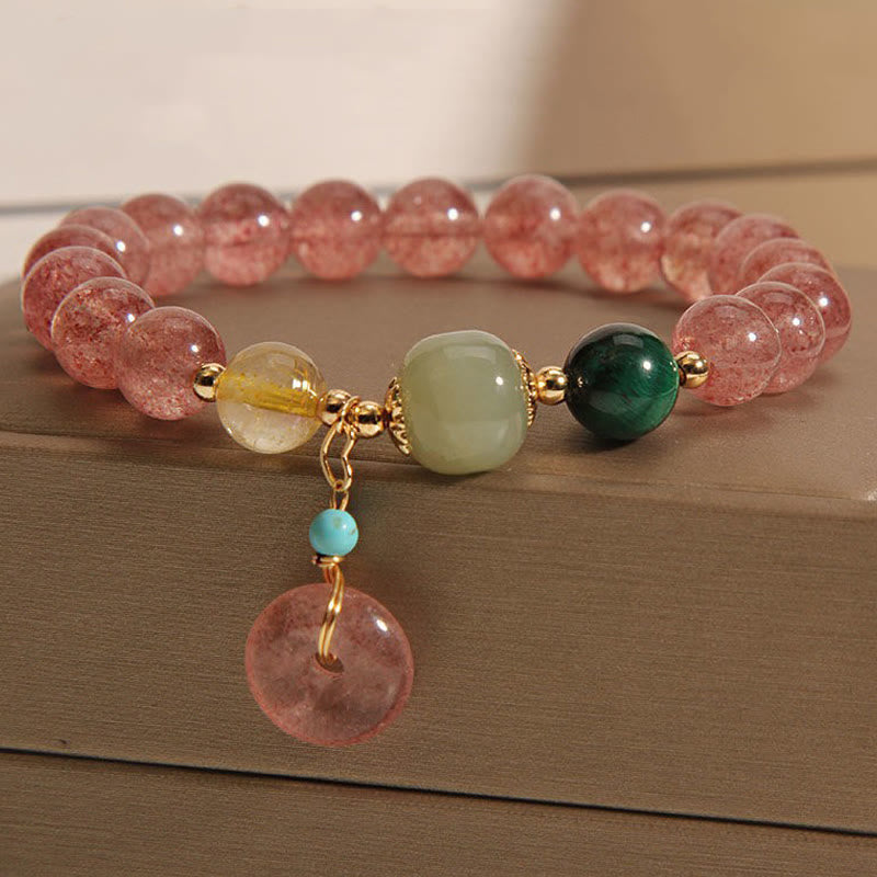 Foviel Natural Strawberry Quartz Peace Buckle Jade Positive Bracelet