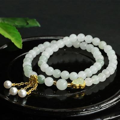 Foviel Natural Tianshan Jade Lotus Gourd Double Circle Prosperity Bracelet