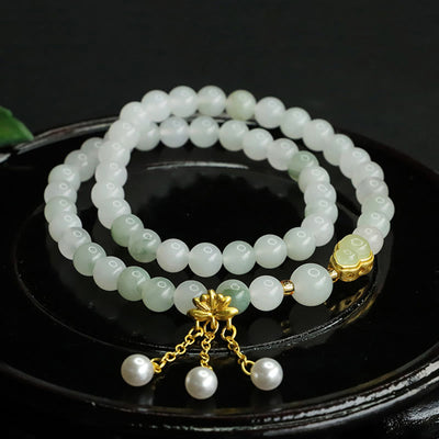 Foviel Natural Tianshan Jade Lotus Gourd Double Circle Prosperity Bracelet