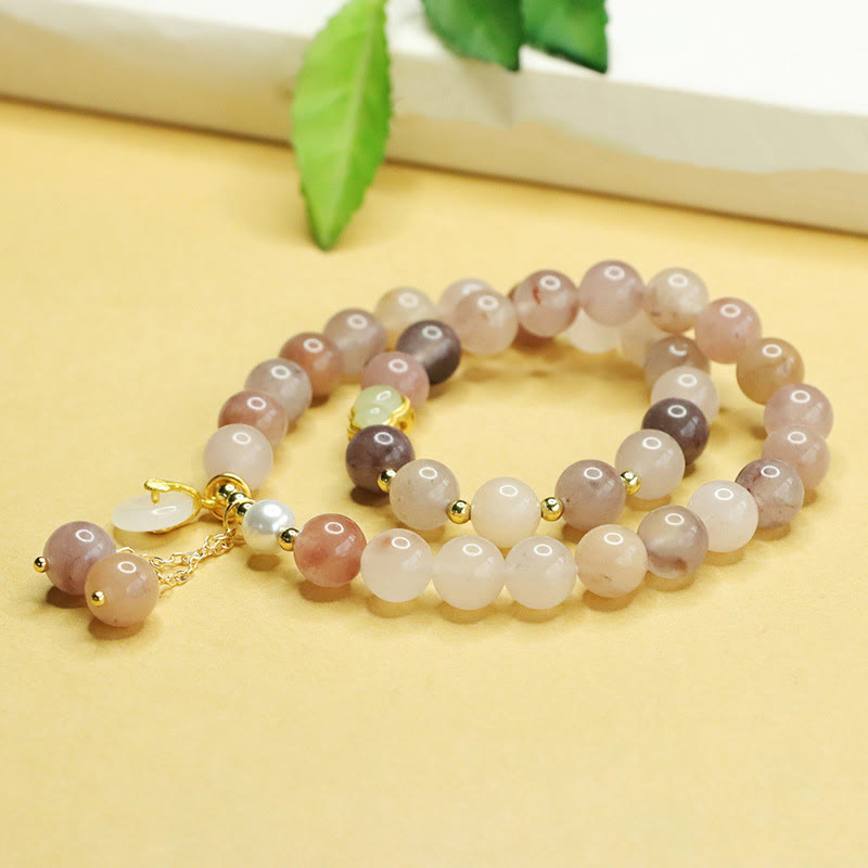 Foviel Natürliche Goldene Seide Jade Doppelschicht Kürbis Friedensschnalle Glücksarmband