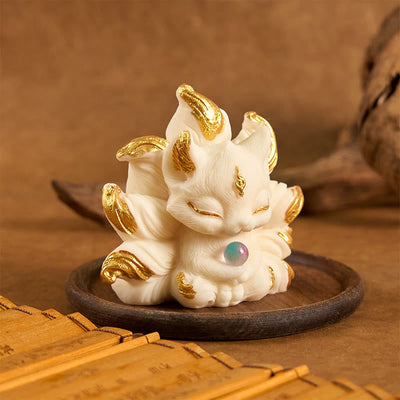 Support de fruits Foviel en ivoire sculpté en forme de petit renard à neuf queues pour décoration intérieure