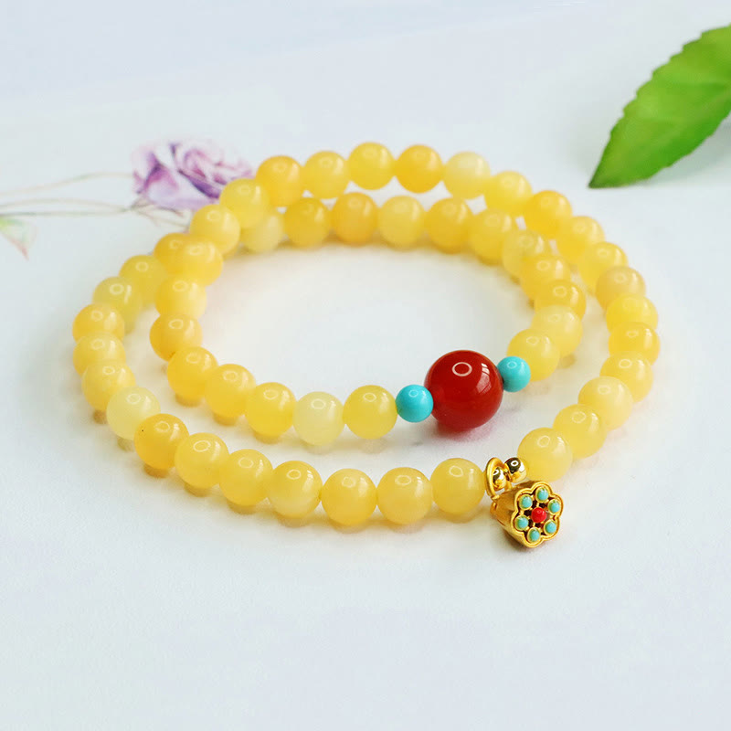Bracelet porte-bonheur Foviel en perles d'agate rouge topaze