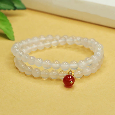 Foviel Natürliche Chalcedon rote Achat Perlen Doppelschicht Harmonie positives Armband