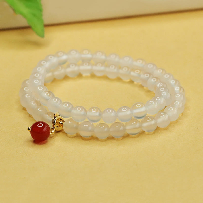 Foviel Natürliche Chalcedon rote Achat Perlen Doppelschicht Harmonie positives Armband
