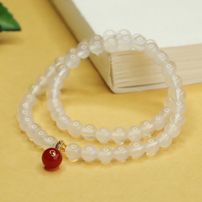 Foviel Natürliche Chalcedon rote Achat Perlen Doppelschicht Harmonie positives Armband
