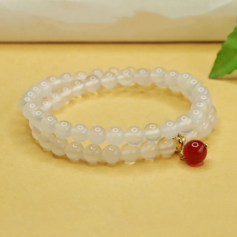 Foviel Natürliche Chalcedon rote Achat Perlen Doppelschicht Harmonie positives Armband