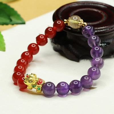 Foviel Natural Amethyst Red Agate Pi Xiu Balance Bracelet