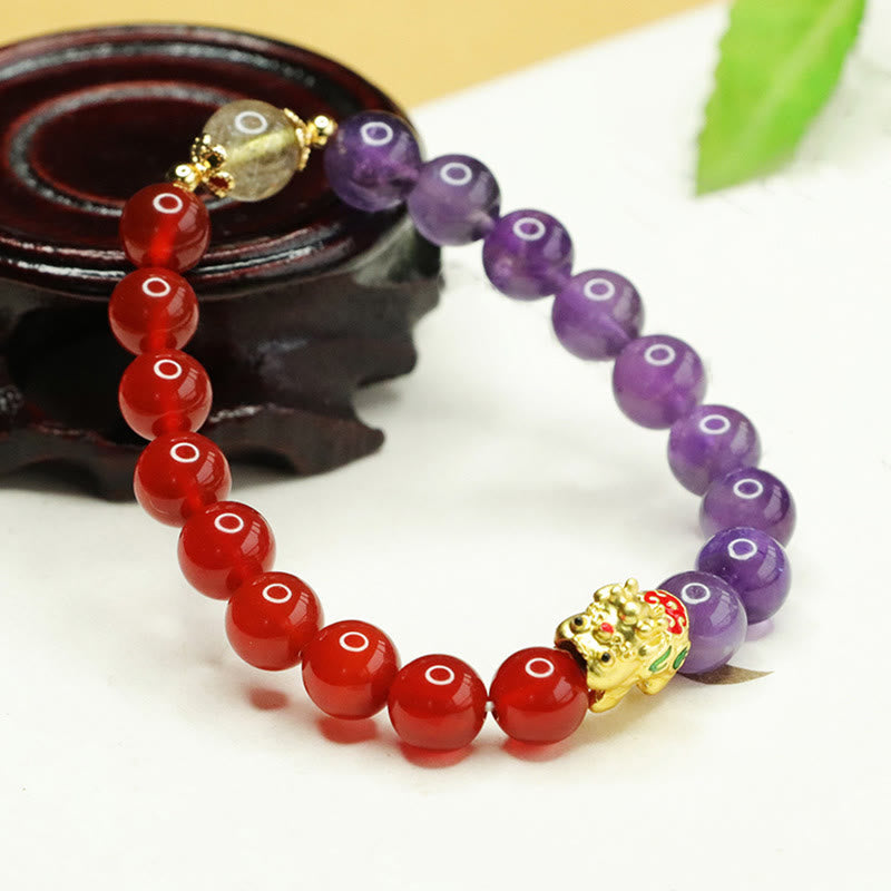 Foviel Natürliche Amethyst Rot Achat Pi Xiu Balance Armband