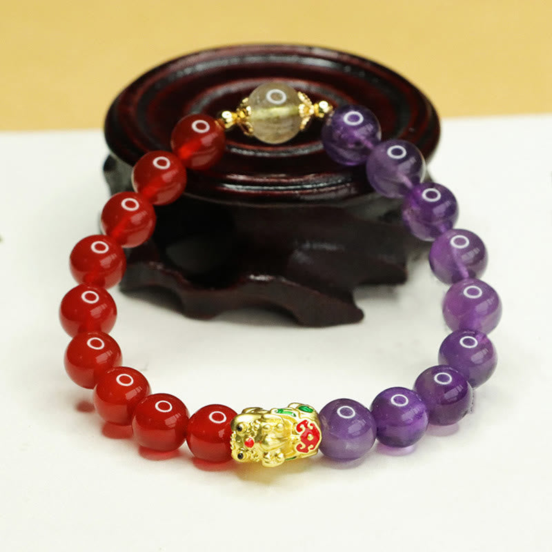 Foviel Natural Amethyst Red Agate Pi Xiu Balance Bracelet