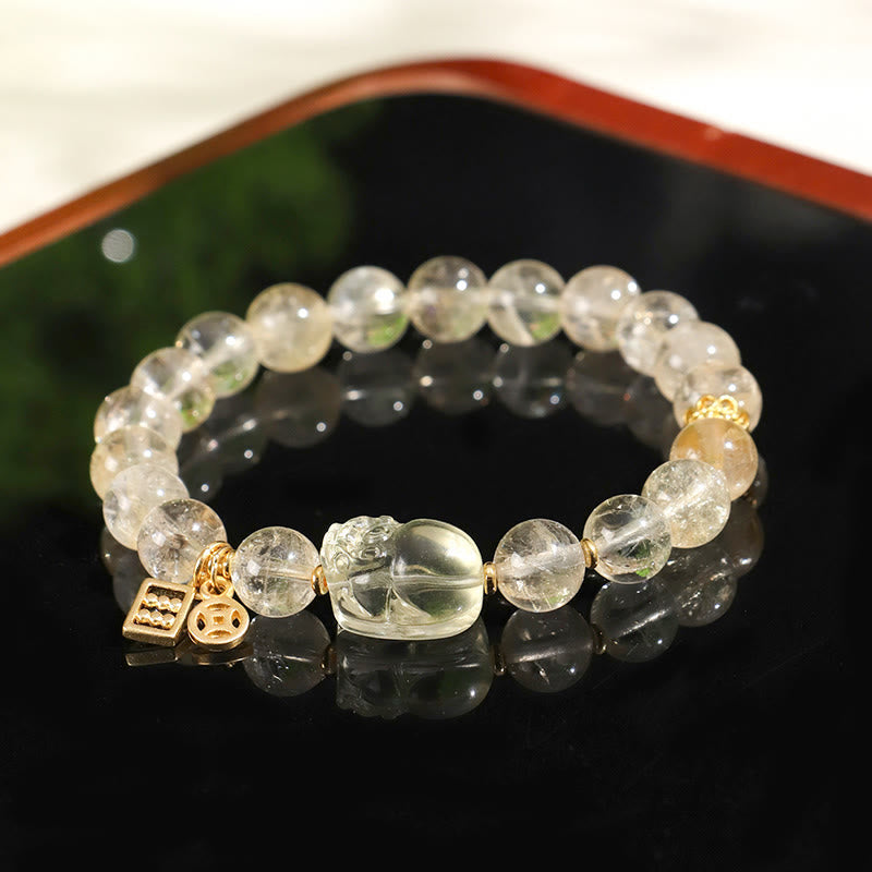 Foviel Natürliche Citrin PiXiu Kupfer Münzschutz Armband