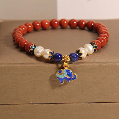 Foviel Natural South Red Agate Pearl Peace Lock Charm Positive Bracelet