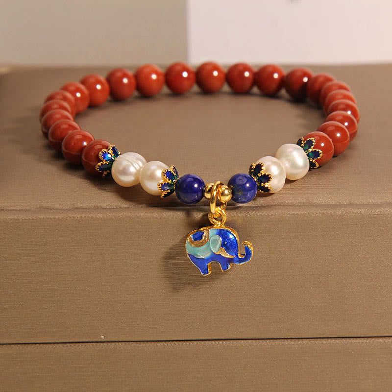 Foviel Natural South Red Agate Pearl Peace Lock Charm Positive Bracelet