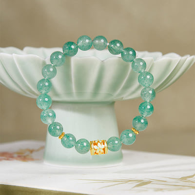 Foviel 925 Sterling Silber Grün Erdbeerquarz Blume Beruhigen Armband