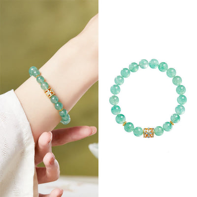 Foviel 925 Sterling Silber Grün Erdbeerquarz Blume Beruhigen Armband