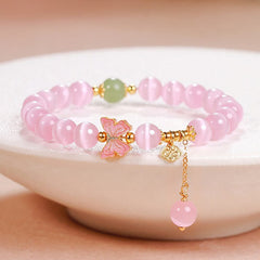 Foviel 925 Sterling Silver Cat's Eye Hetian Jade Butterfly Peace Lock Charm Peace Bracelet