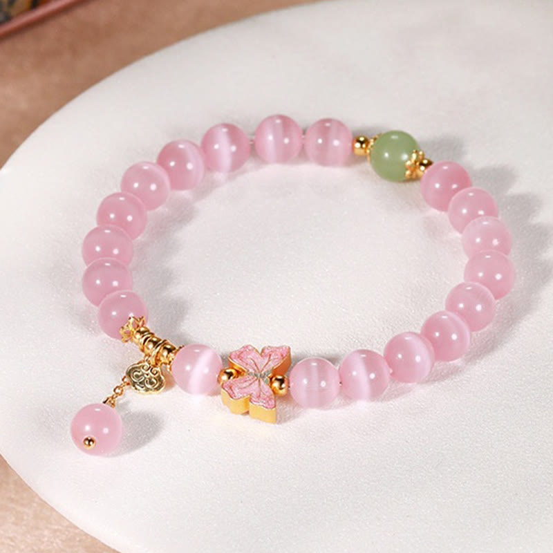 Foviel 925 Sterling Silver Cat's Eye Hetian Jade Butterfly Peace Lock Charm Peace Bracelet