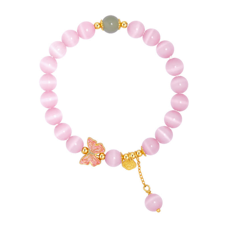 Foviel 925 Sterling Silver Cat's Eye Hetian Jade Butterfly Peace Lock Charm Peace Bracelet