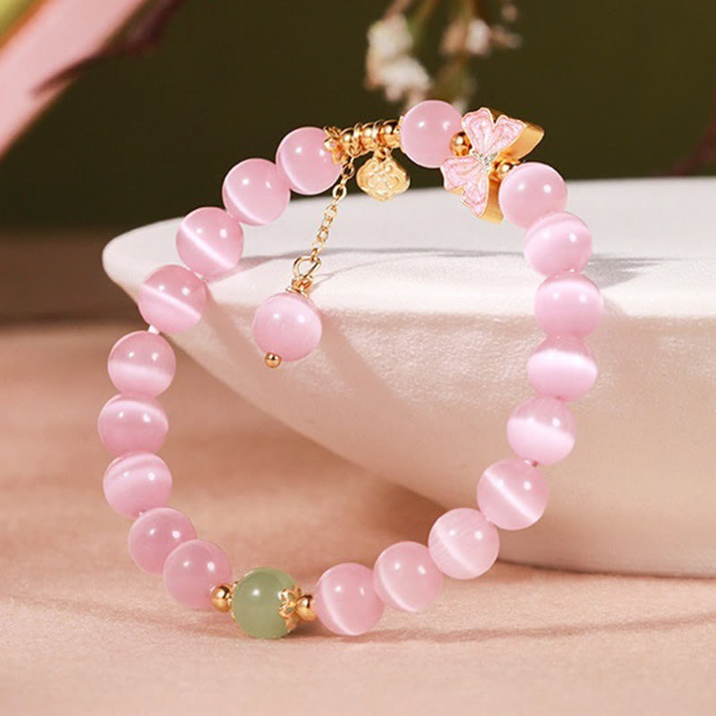 Foviel 925 Sterling Silver Cat's Eye Hetian Jade Butterfly Peace Lock Charm Peace Bracelet