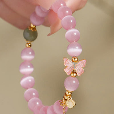 Foviel 925 Sterling Silver Cat's Eye Hetian Jade Butterfly Peace Lock Charm Peace Bracelet