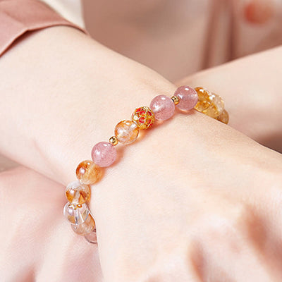 Foviel 999 Sterling Silber Citrin Erdbeerquarz weißer Kristall Schutz Armband